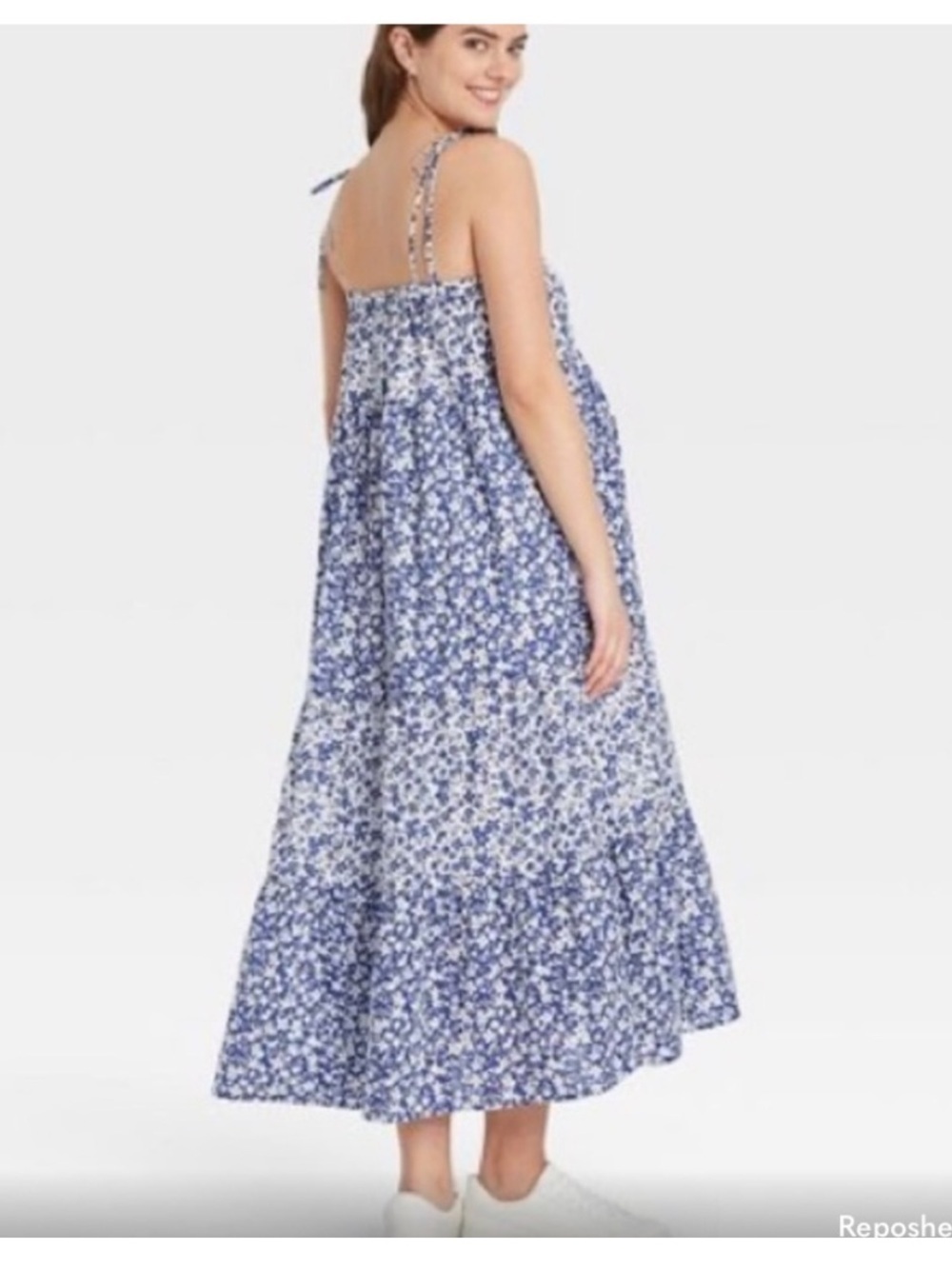 The Nines by HATCH babydoll tiered shoulder tie Floral Maxi Dress L